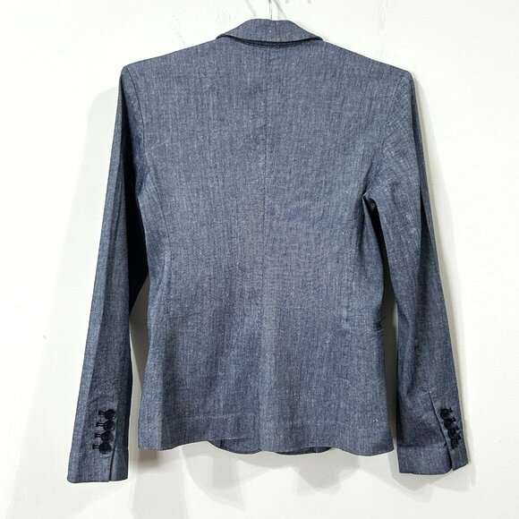 EXPRESS Blazer Womens 0 One Button Denim Look Lightweight Tailored Stretch - Picture 2 of 12